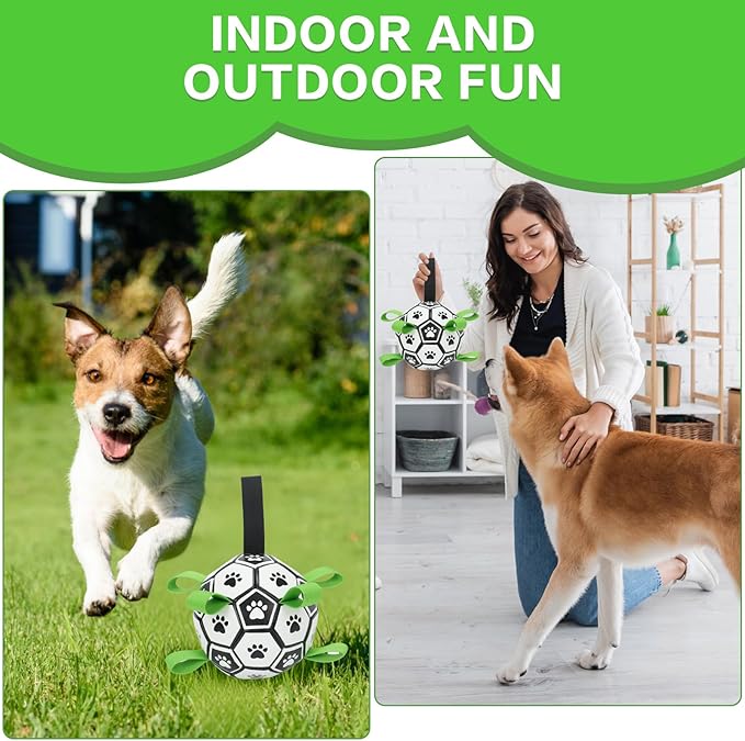 Dog Toys Balls, Dog Soccer Ball with Straps, Dog Birthday Gifts, Durable Balls for Small Medium Pet, Puppy Outdoor Toy, Pet Training Soccer Ball, World Cup Soccer (6 Inch)