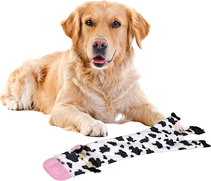 SPOT Skinneeez Crinklers Cow 23-Inch Stuffing-Free Squeaky Dog Toy – Interactive Plush Toy for Medium & Large Dogs – Mess Free Play for Light & Moderate Chewers