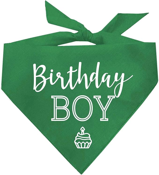 Birthday Boy with Cupcake Dog Bandana | 100% Cotton | Made in USA | Birthday | Pawty | Party Theme | Celebration Supplies | Photoshoot | Green X-Small (214)