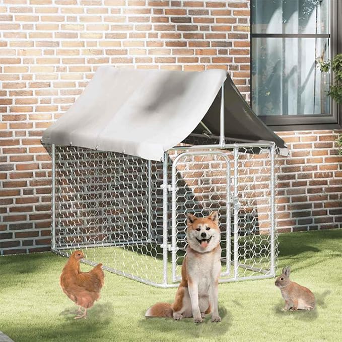 vidaXL Outdoor Dog Kennel, Dog Pen Kennel Playpen House with Roof, Heavy Duty Dog Crate Outdoor Metal Pet Animal Cage Fence for Yard