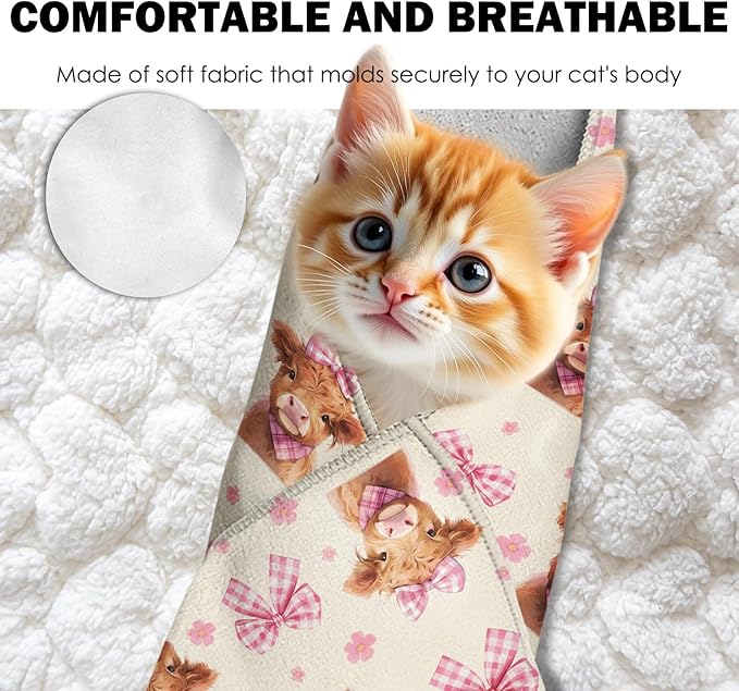 27.6"Cat Grooming Wrap, Self Adhesive Cat Wrap for Cutting Nail, Anti-Escape Calming Cat Swaddle Wrap for Medicine Ear Cleaning, Cow Anti-Scratch Cats Burrito Restraint Blanket, Pet Tool (6-10 lbs)