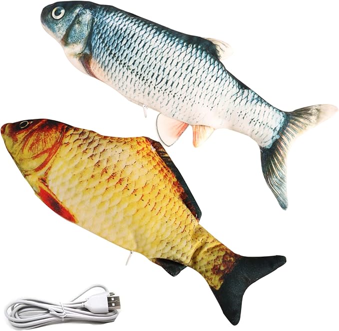 VAIZIQ Flopping Fish Electric Dog Toy - Realistic Moving Rocking Interactive Pet Toy for Small Medium Dogs, Chew Toy for Dog Exercise & Boredom Relief 2Pcs
