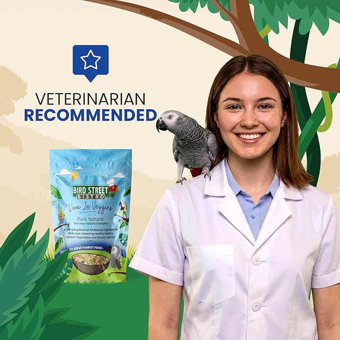 Bird Street Bistro Parrot Food for Parakeets & Cockatiels - Viva La Veggies - 24 oz - Cooks in 3-15 min, Natural Grains, Fruits & Vegetables - USA Made