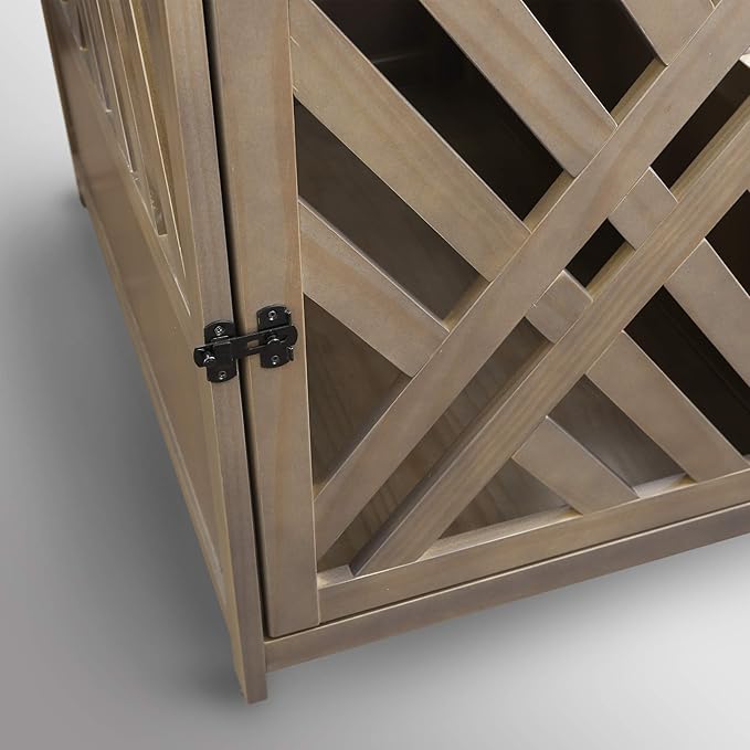 Casual Home Wooden Lattice Pet Crate, End Table, Taupe Gray