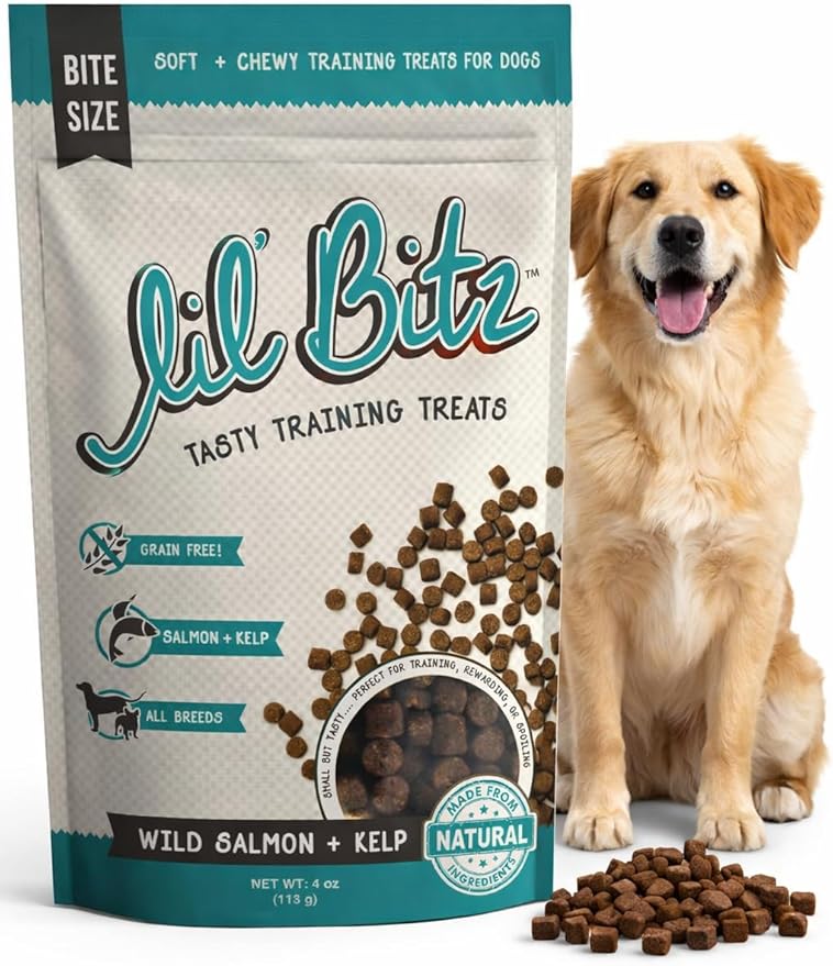 Soft & Chewy Training Treats for Dogs, Bite Size Reward Treats for Training & Positive Reinforcement, Grain Free Dog Treats Made with Wild Salmon & Kelp, Natural Ingredients, All Breeds, 4 oz Bag