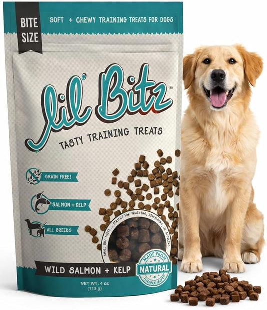 Soft & Chewy Training Treats for Dogs, Bite Size Reward Treats for Training & Positive Reinforcement, Grain Free Dog Treats Made with Wild Salmon & Kelp, Natural Ingredients, All Breeds, 4 oz Bag