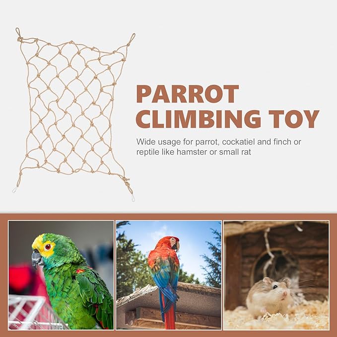NUOBESTY Parrot Climbing Net Hemp Rope Bird Hanging Hammock Ladder for Small Pets Hamsters and Birds with Hooks Chewable Play Gym Accessory