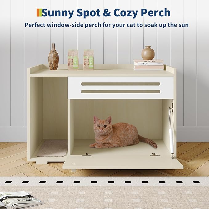 Garvee Cat Litter Box Enclosure Furniture Wooden Hidden Litter Box Cabinet Dog Proof Cat Washroom Kitty House with Vent Door