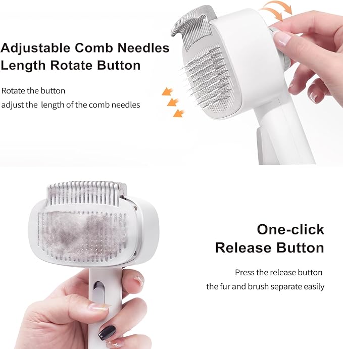 Self Cleaning Slicker Brush for Dogs Cats, Deshedding Dematting Grooming Tool for Long Haired Pets, Removes Matted Fur & Tangles, White