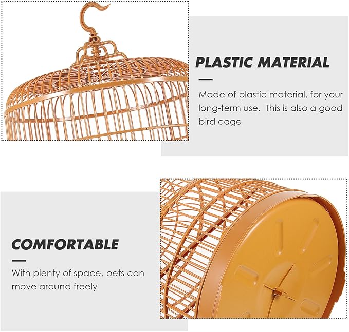 Plastic Hanging Bird Cage Round Dome 30cm for Parrots and Cockatiels, Decorative Vintage Style Pet Birdcage Suitable for Indoor and Outdoor Use