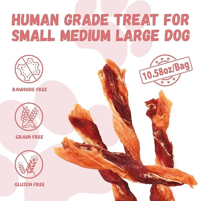 Pawmate Dog Jerky Treats Triple Flavor Chicken Duck Wrapped Cod Twisted Sticks 5'', Rawhide Free Grain Free Dog Training Snacks Chews for Small Medium Large Dogs, 10.6 oz