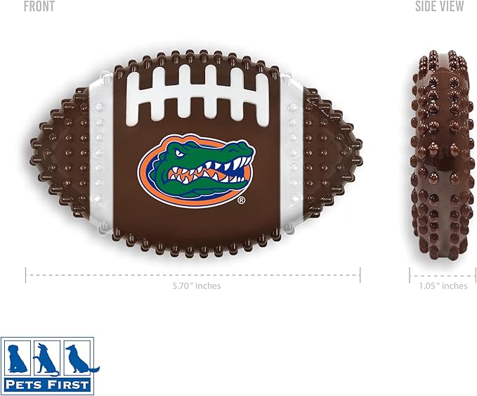 NCAA Florida Gators Mega-Chew Hard Nylon Bacon-Flavored Dog Bone Football Chew Toy. Interactive Tasty & Fun Dog Chew Toy. Indestructible Strong Durable Tough Dog Toys for Aggressive Chewers