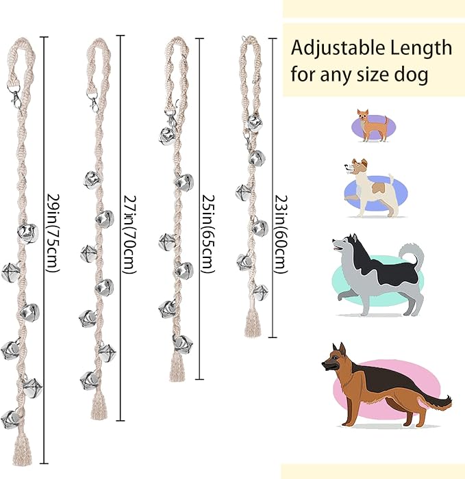 Dog Bells to Go Outside & Puppy Potty Training, Adjustable Dog Door Bell Ring to Go Potty, Handmade with Premium Yarn. Twisted Style, Beige