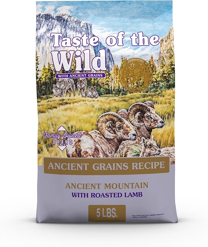 Taste of the Wild with Ancient Grains Ancient Mountain Canine Recipe with Roasted Lamb Dry Dog Food, Made with Protein from Real Lamb and Guaranteed Nutrients and Probiotics 5lb