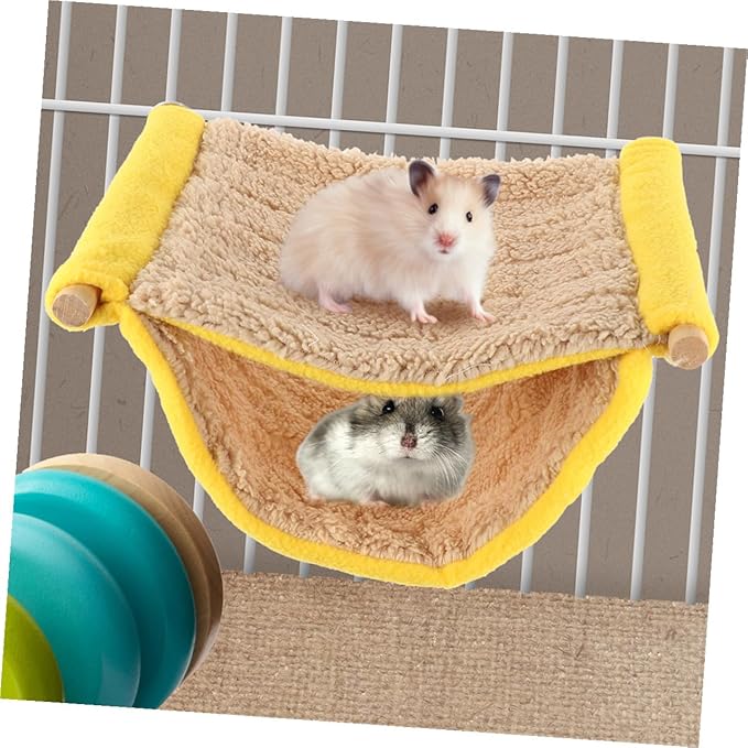 Double Layer Small Animal Hammock Bed for Hamster and Parakeet, Hanging Plush Cage Nest, Rat and Bird Cage Accessories, Warm Cozy Sleeping Hideout for Small Pets
