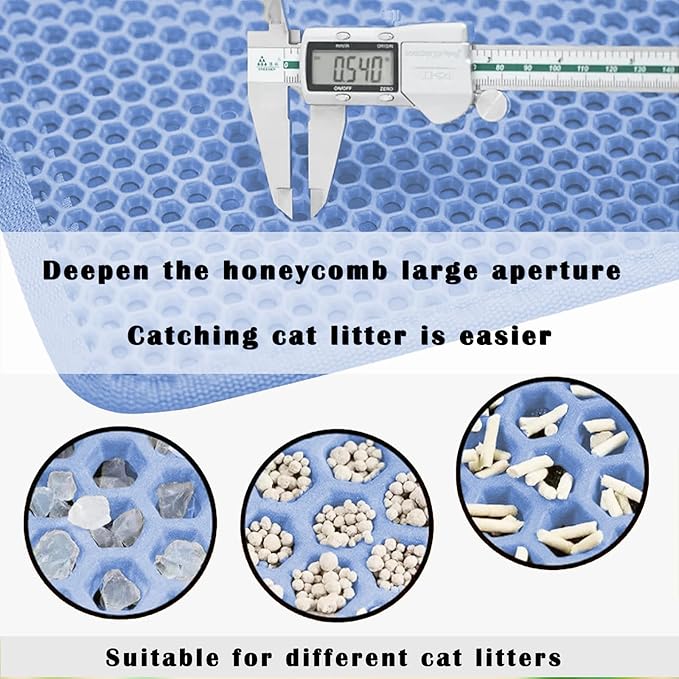 HCY&WLD Cat Litter Mat, Honeycomb Double Layer Cat Litter Trapping Mat, Waterproof Urine Proof Non-Slip, Scatter Control, Less Waste, Easier to Clean (Blue, 30" X 22")