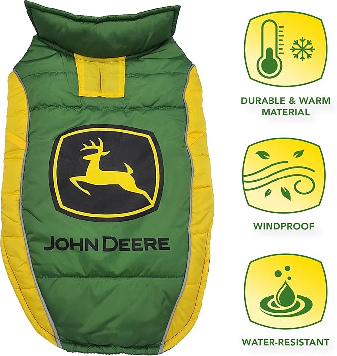 Pets First John Deere Puffer Vest for Dogs & Cats, Size Small. Warm, Cozy, and Waterproof Dog Coat, for Small and Large Dogs/Cats. Best Licensed PET Warming Sports Jacket