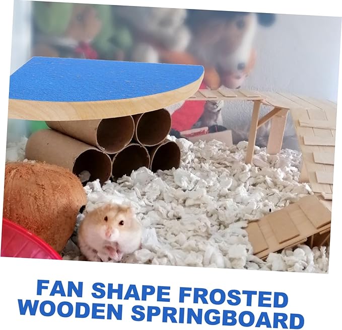Mikikit Fan Shape Frosted Wooden for Small Pets Pet Cage Platform for Parrots Hamsters Fun and Decoration Supplies Random Color