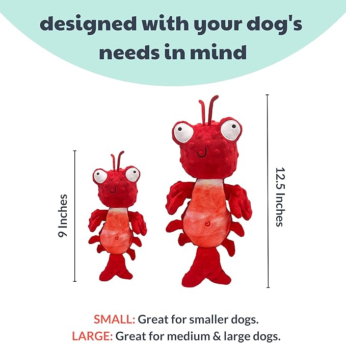 Huxley & Kent Slappies for Dogs | Claude Lobster (Large) | Squeak & Shake Dog Toy | No Stuff Squeaky Toy, TPR Ball in Head | Simulates Hunting Nature for Dogs