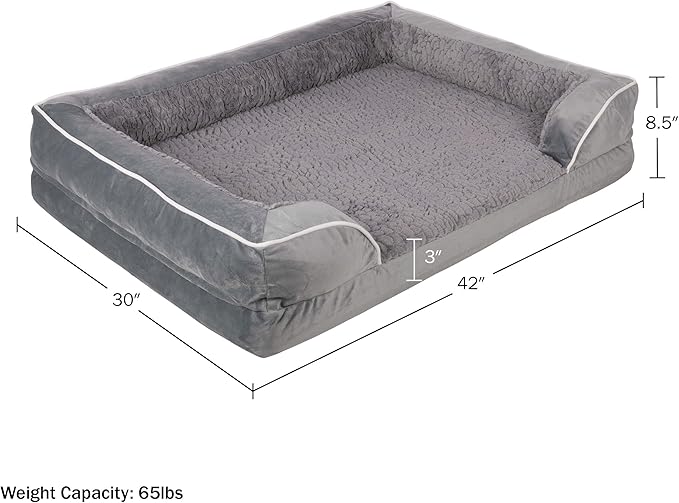 PETMAKER Orthopedic Dog Bed - 42in Dog Couch Bed with Supportive Wraparound Bolster and Removable Washable Cover - Egg-Crate Foam Extra Large Dog Bed for Pets up to 65lbs - Dog Products (Gray)