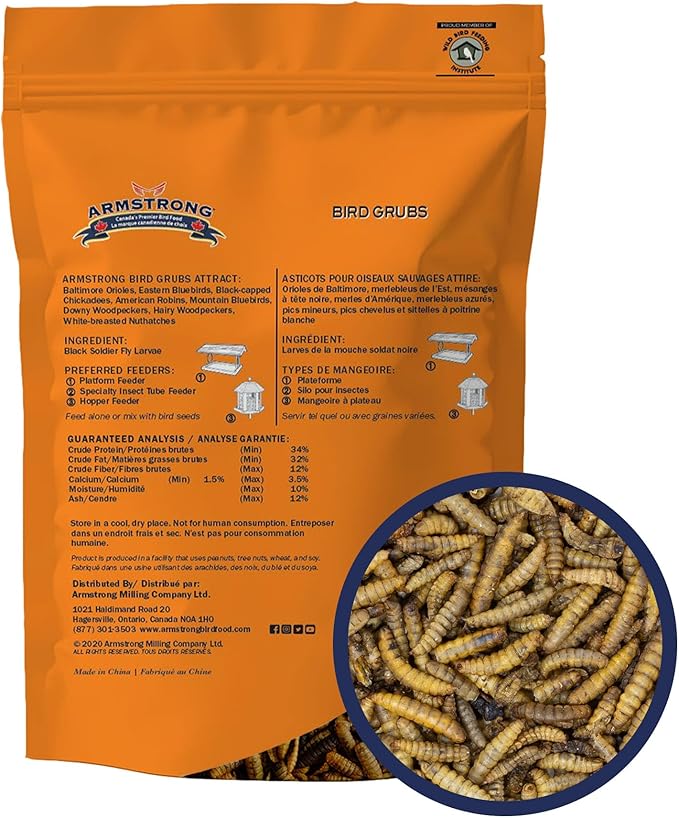 Armstrong Bird Grub Dried Black Soldier Fly Larvae, 0.3 Pounds - High-Calcium, Natural Mealworm Alternative for Orioles, Bluebirds, & Chickadees - Ideal for Outdoor Feeders