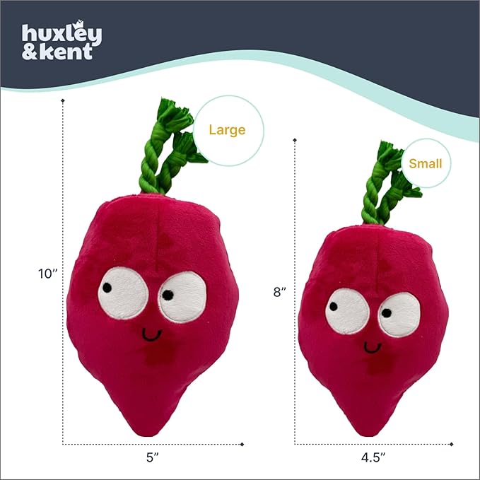 Huxley & Kent Interactive Funny Dog Toy w/Squeaker - Power Plush Treat Hiding Toy - Cute and Funny Soft Puzzle for Small & Large Dogs - Pop 'n Fetch Beet, Large
