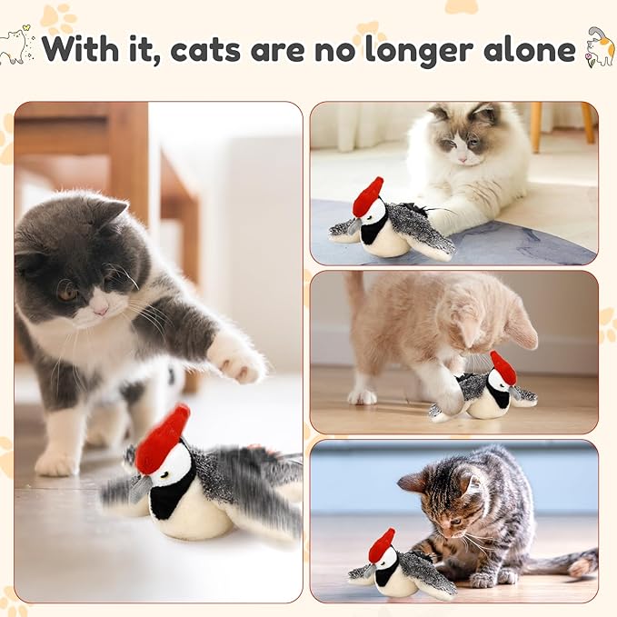 2026 New Chase Cat Toy, Rechargeable Interactive Chirping Bird Cat Toy, Chirping Bird Cat Toy Flapping Wings, Flying Interactive Simulation Electric Cat Toy (Beige)