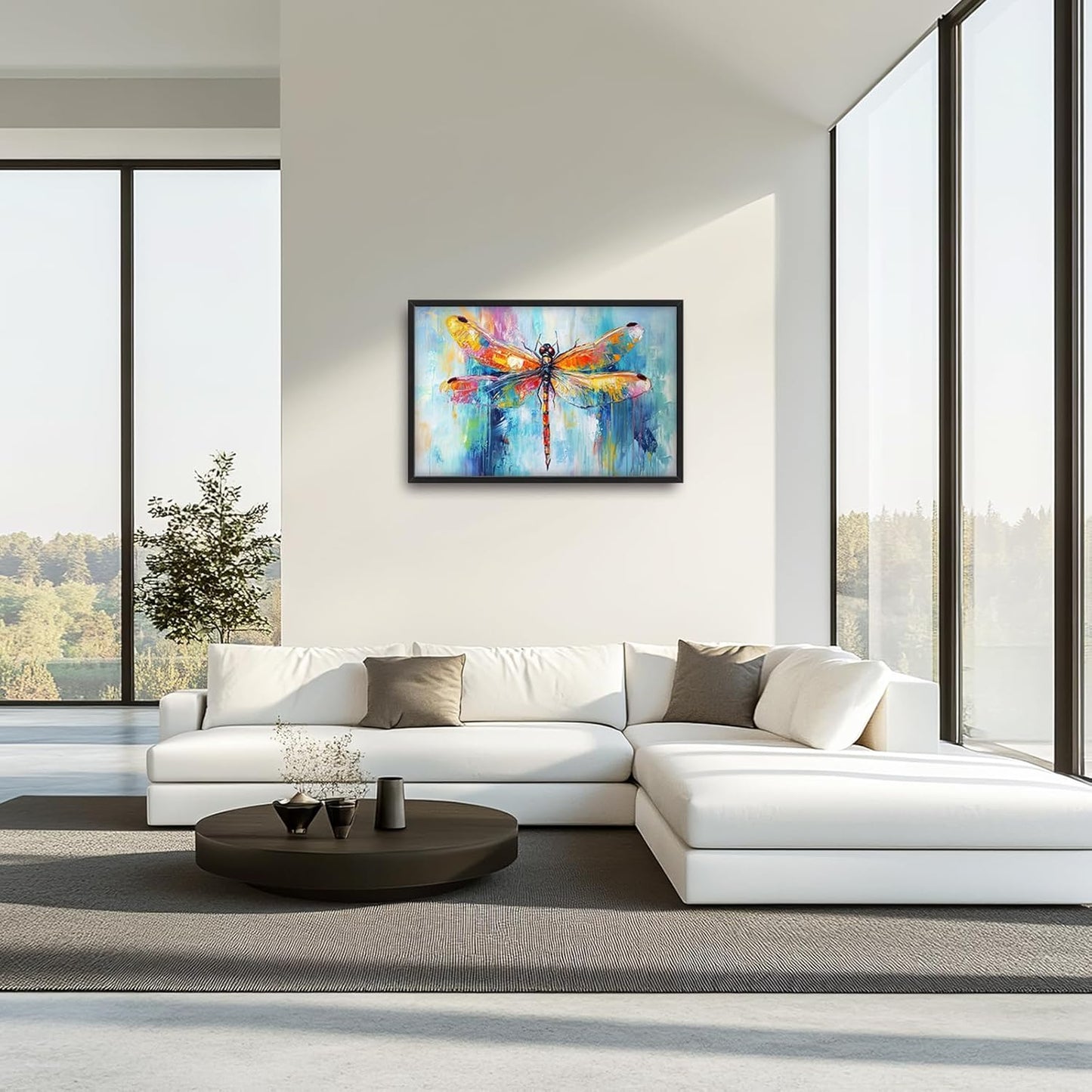 Extra Large Abstract Dragonfly Framed Wall Art for Living Room,Oversized Colorful Dragonfly Pictures Wall Decor,Teal Canvas Print Painting Modern Artwork Bedroom Office Bathroom 36L" x 24W"