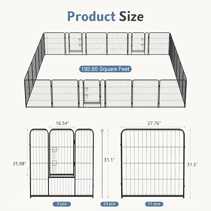 DUMOS Dog Playpen Indoor, Metal 32 Inch 24 Panels Foldable Pet Fence with Door, Outdoor Small Medium Large Dog Puppy Portable Exercise Play Pen for RV Camping, Trips, Play Yard