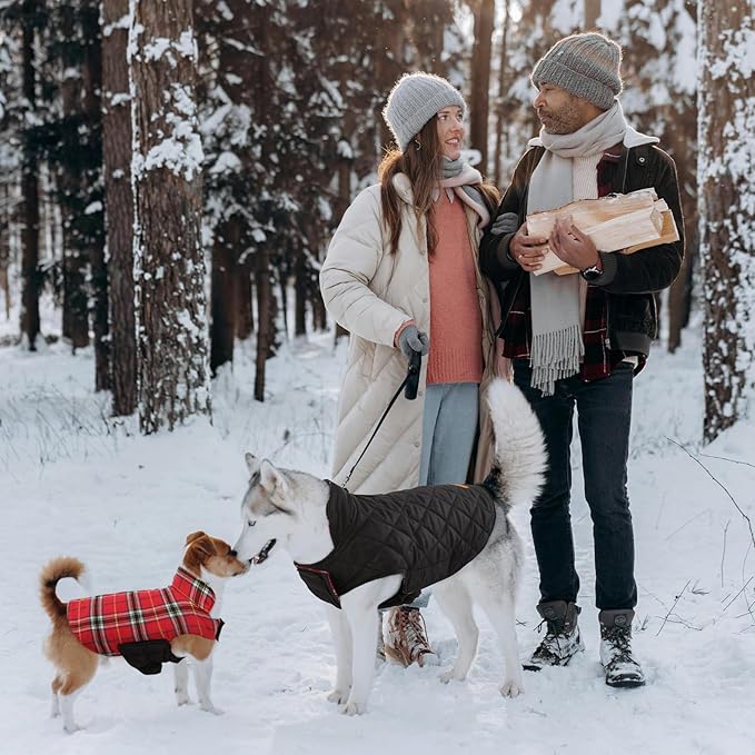 Kuoser Warm Dog Coat, Waterproof Dog Jacket for Extra Large Dogs, Adjustable Durable XL Doggie Winter Coat Reversible Cozy Puppy Cold Weather Apparel from Small to Large Breed, Bright Red XL