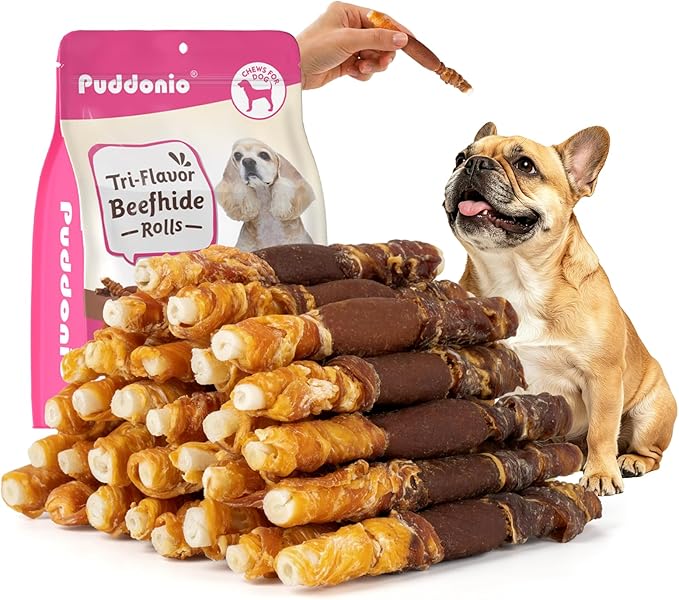 Dog Chew Treats, Long-Lasting Rawhide Sticks with Chicken, Duck & Chicken Liver, High-Protein Beefhide Chews for Small, Medium & Large Dogs, 5 Inch, 30 Count, 21.16 oz