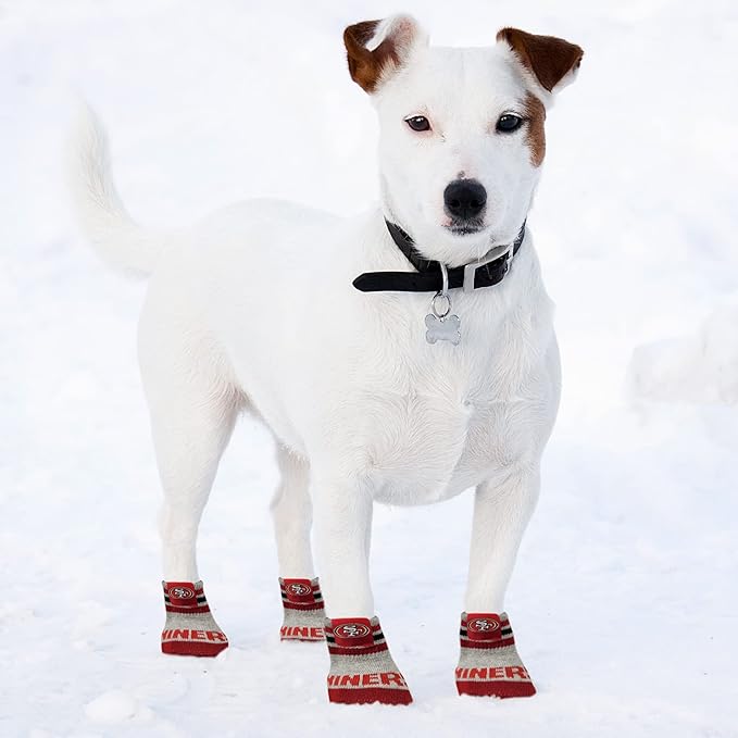 NFL SAN Francisco 49ERS Anti Slip Dog Socks with Elastic Ribbed Top, Size Medium/Large. Indoor/Outdoor Socks, Best Dog Paw Protector, 2 Pairs, Cool Puppy Supplies with NFL Logo of 49ERS Team