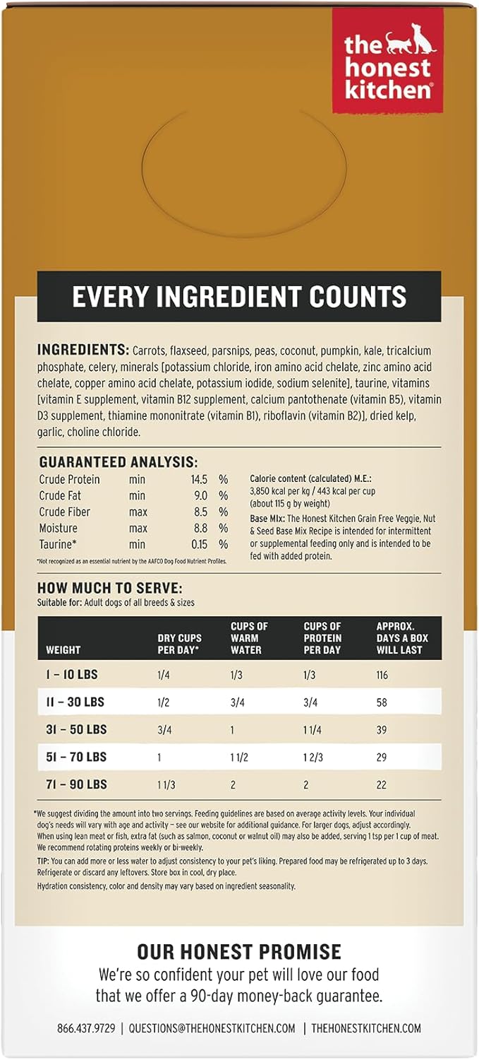 The Honest Kitchen Human Grade Dehydrated Dog Food, Grain Free Veggie, Nut & Seed Base Mix for Dogs - 7lb (Makes 12;bs)