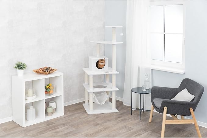 TRIXIE Abby 63.5" Cat Tower, 4-Level Sisal & Plush Cat Tree, Cat Scratcher, Condo, Hammock, Platforms Dangling Cat Toy