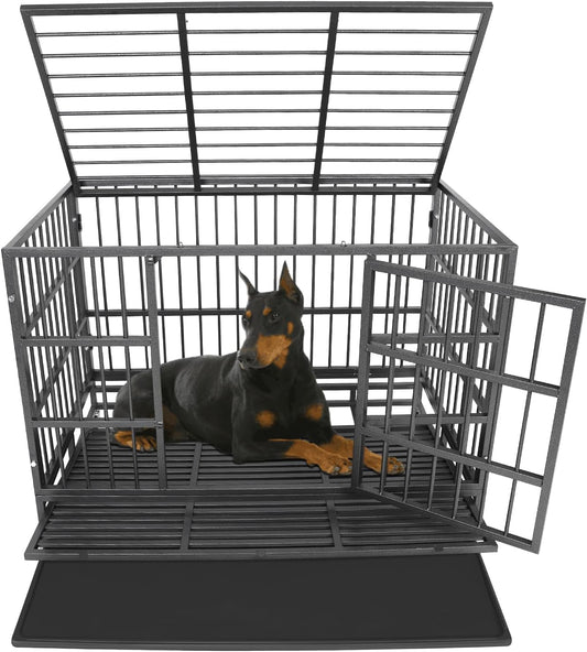 Confote 47 Inch Heavy Duty Dog Crate,High Anxiety Escape-Proof Steel Dog Crate Indestructible Dog Kennel for Medium to Large Dogs, with Lockable Wheels abd Removable Tray