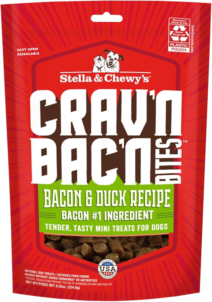 Stella & Chewy's Training Dog Treats - Crav'n Bac'n Soft Bacon & Duck Bites - Premium USA Made - Low Calorie Rewards - 8.25oz