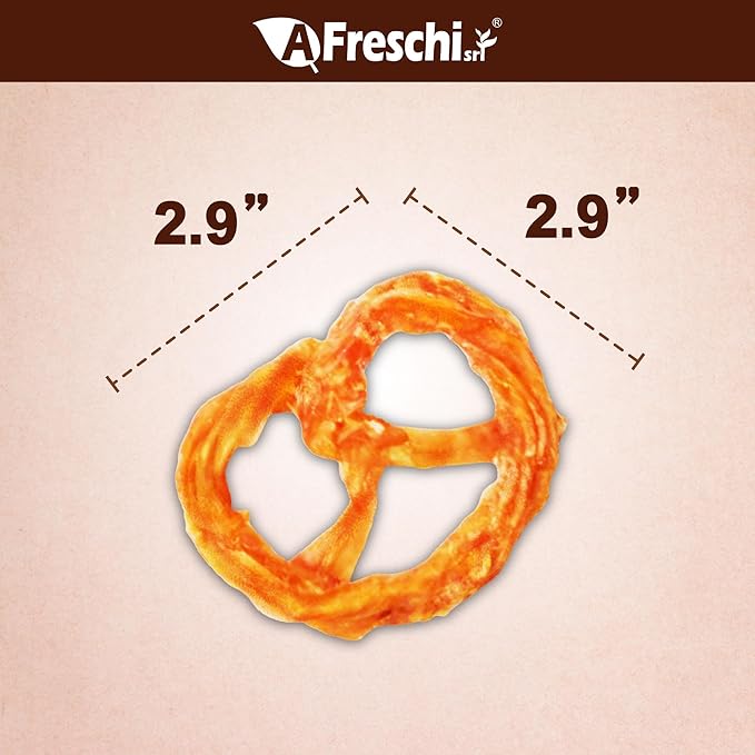 A Freschi srl Turkey Tendons for Dogs, USA-Sourced, Healthy Dog Treats, Rawhide-Free Puppy Chews, Long Lasting, All Natural, Hypoallergenic Dog Treats for Small Breeds, 4 Count Pack Pretzel (S)