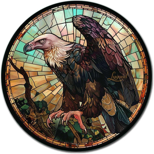 Lygond Metal Sign Tin Sign Circular Stained Glass Vulture Funny Gardening Gift for Patio 8×8 Inches