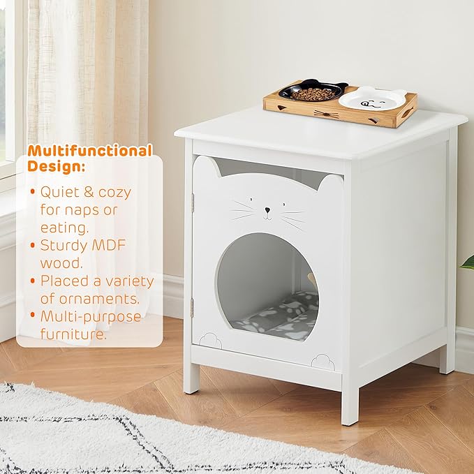 IDEALHOUSE Cat Litter Box Enclosure - Cat House & Side Table | Hooded Hidden Pet Box | Cats Furniture Cabinet | Pet Crate | Cat House Night Stand for a Cozy Home, Pet Cabinet Side Table for Cats