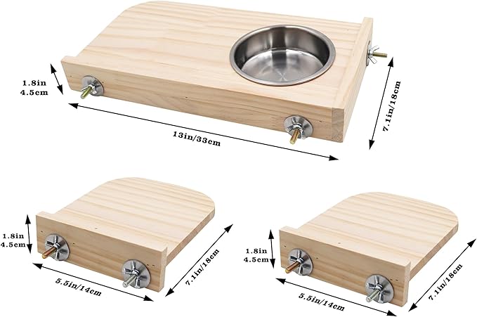 Chinchilla Wooden Platform Set with Feeding Bowl, Wooden Guinea Pig Cage Platform, Small Animals Perch Stand Board, Cage Accessories for Hamster Rats Squirrel Gerbil Birds Parrots Parakeets Guinea Pig