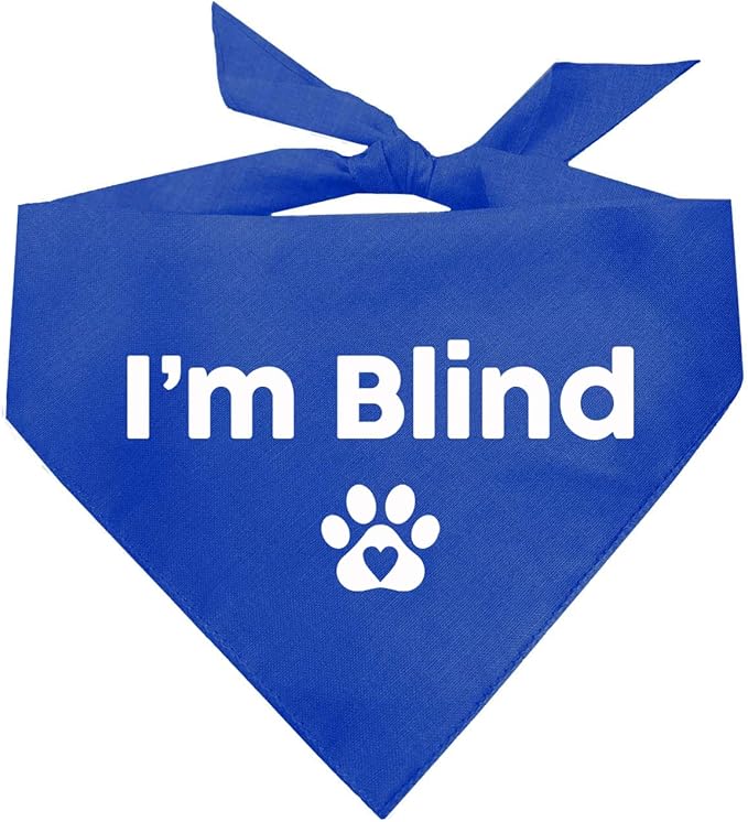 I'm Blind Dog Bandana | 100% Adjustable Cotton Triangle | Made in USA | Deaf | Impaired | Hearing Loss Accessory | Warning | (Royal, OS 413)