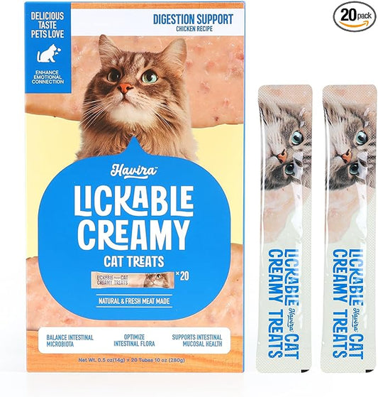 Havira Healthy Lickable Creamy Cat Treats Digestion Support – Chicken Recipe Squeeze Treats with probiotics & Lactic Cultures, Creamy Functional Snacks for Gentle Digestion & Daily Comfort, Grain Free