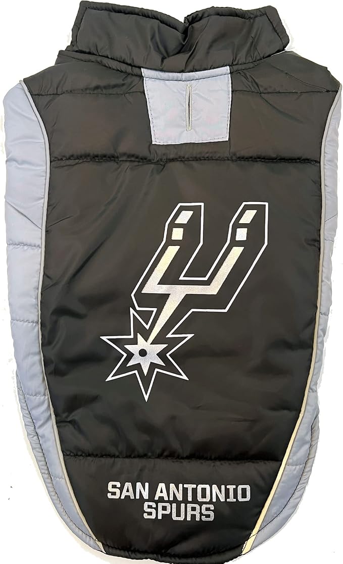 NBA San Antonio Spurs Puffer Vest for Dogs & Cats, Size Large. Warm, Cozy, and Waterproof Dog Coat, for Small and Large Dogs/Cats. Best NBA Licensed PET Warming Sports Jacket