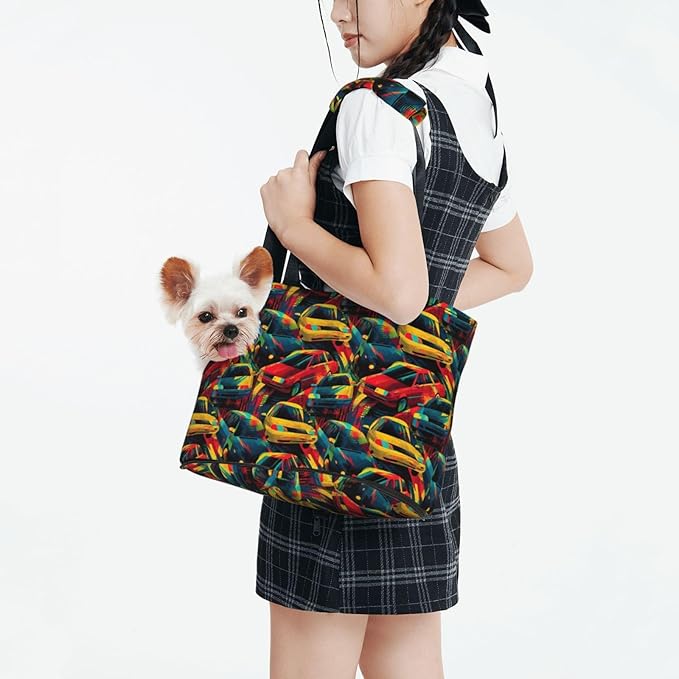 Red and Blue Cars (1) Print Foldable Pet Tote Bag, Shoulder Carrier for Small Dogs and Cats