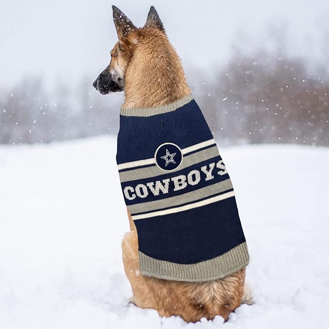 NFL Dallas Cowboys Dog Sweater, Size Extra Small. Warm and Cozy Knit Pet Sweater with NFL Team Logo, Best Puppy Sweater for Large and Small Dogs