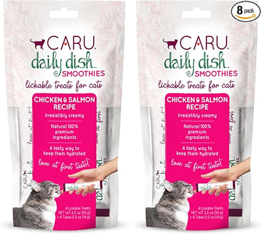 Caru Daily Dish Smoothies Chicken & Salmon Recipe Lickable Treat (Pack of 8-14g Tubes, 56 g/2 oz)