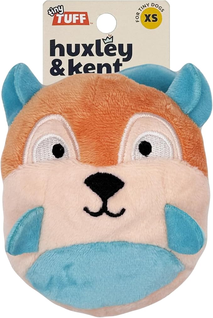 Huxley & Kent Funny Dog Toy w/Squeaker – Power Plush Squeaky Dog Toys for Small Dogs – Durable Small Stuffed Animal for Indoor Play & Fetch - Tiny Tuff Nutty Buddy