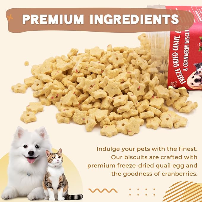 Dancing Tail Freeze Dried Quail Egg Yolk & Cranberry Cube Cat & Dog Treats Biscuits, Dehydrated Healthy Tasty Snack for Training 2.5 Ounce