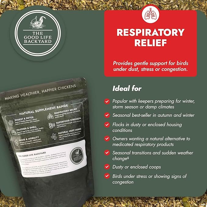 Good Life Backyard Respiratory Relief for Chickens – Aromatic Spice Blend for Flock’s Respiratory Comfort (1 lb Pouch) | Hatching Time