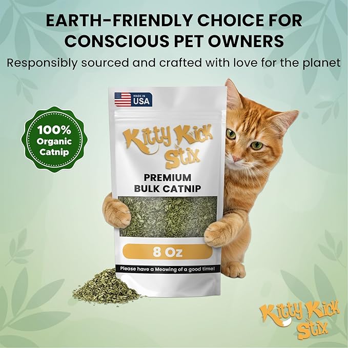Kitty Kick Stix Premium Bulk Catnip Made in USA, 100% Natural Best Catnip for Cats, Fresh Cat Nip for Toys, Cat Kicker Toy Refills, Cat Toys for Bored Indoor Adult Cats (Large Bag)
